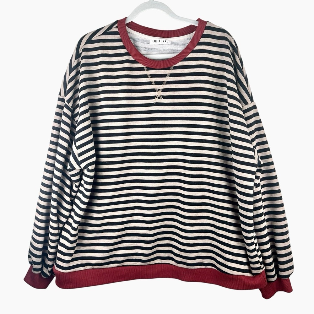 UEU Striped Crewneck Sweatshirt Oversized Burgundy‎ Blue Beige 2XL